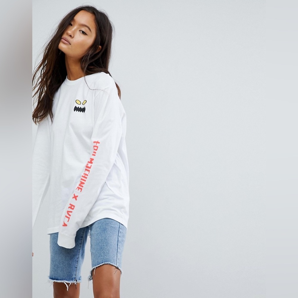 EUC RVCA X Toy Machine Boyfriend Long Sleeve T-Shirt With Monster Print